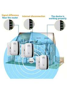 300Mbps High-Power WiFi Range Extender - With Ethernet Port, Easy Setup, Compatible With Alexa, Wireless Network Repeater To Enhance Home Or Office Network Connectivity, Black & White