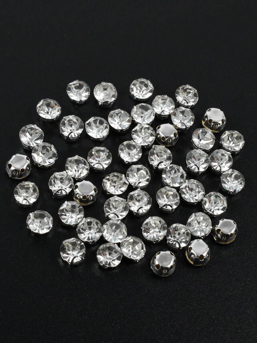 4mm, 5mm, 6mm, 7mm, 8mm White Glass Crystal Rhinestones With Silver Claw Base, Stainless Steel 4-Hole Claw Silver Base Glass Crystal Rhinestones, High Quality Non-Snagging Round Crystal Rhinestones For Clothing And Bag Decoration