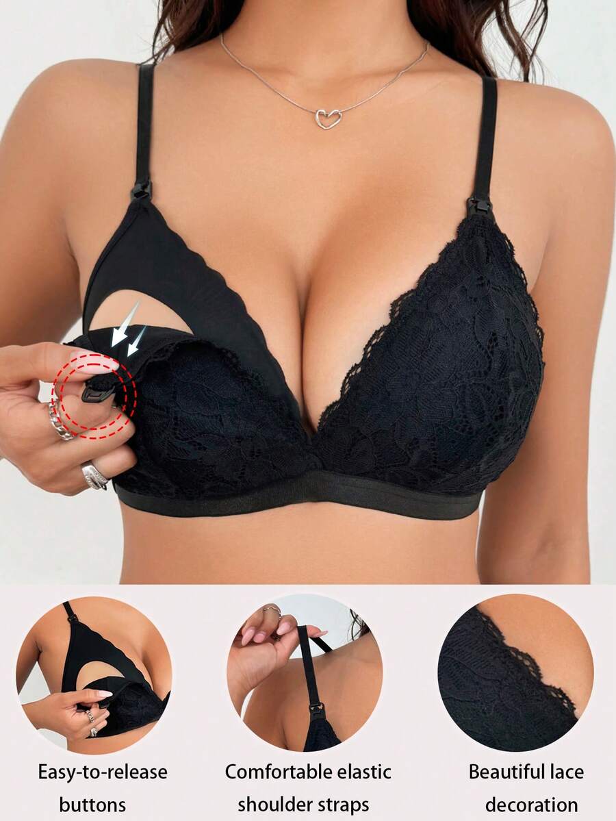 Biustonosz ciążowy z koronkowym wykończeniem w jednolitym kolorze, bez wypełnienia