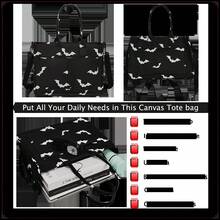 Women's Large Capacity Tote Bag, Black Canvas Batwing Tote Bag, Black Batwing Top Handle, Multi-Pocket Design, Reusable, With Detachable Shoulder Strap, Holiday Party Accessory, Holiday Gift. - 黑色 - 查看 4