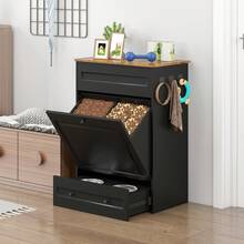 Advwin Dog Feeding Station With Storage Cabinet, Hidden Elevated Bowls For Medium & Large Dogs, Dog Food Cabinet Organizer With Slow Feeder, Stainless Steel Dog Bowls & Hooks For Pet Supplies - 黑色 - 查看 10