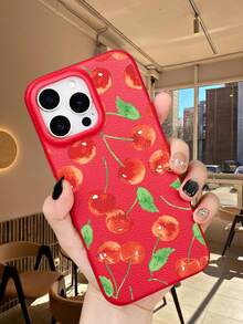Watercolor Cherry Fruit Phone Case, A Lovely Summery Shockproof Phone Case With A Beautiful Red Cherry Pattern And Leaves,Compatible With Iphone 17Promax/17Pro/17Air/17/16Promax/16Pro/16Plus/16/15Pro - 摩卡 - 查看 9