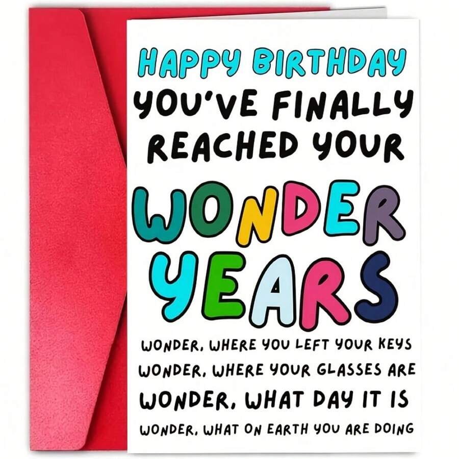 [Funny Birthday Card] 1pc Funny Wonder Years Birthday Card With Red Envelope | Humorous Greeting Card, Playful Design, Colorful Text - Perfect For 40th, 50th, 60th, 70th Birthday Celebrations - 1 cái - Xem 1