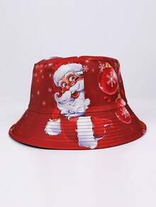 1 Stück Polyester Weihnachtsbaum & Weihnachtsmann Muster umkehrbarer Fischerhut, geeignet für Weihnachtspartys, Feierlichkeiten, unisex warm für den Winter