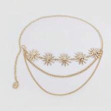 1pc Women's Fashionable Gold Metallic Sunflower Chain Waist Belt, Casual Tassel Flower Body Chain Accessory Fall, Autumn, Halloween - Gold - View 13