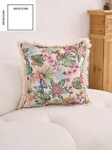 1 pieza Funda de cojín decorativa con estampado floral jacquard rosa, estilo vintage de granja, para decorar la sala de estar, el sofá, el dormitorio, el jardín, el exterior, el automóvil, adecuada para la decoración de otoño e invierno, la mesa de comedor, las fiestas y días festivos