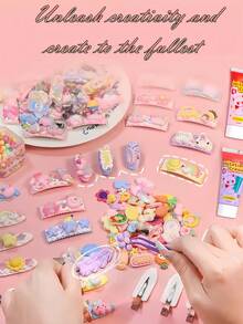 DIY黑白发夹，随机颜色仿奶油色带花尖，随机树脂饰品，送朋友的礼物，可爱发饰 - 彩色 - 查看 6