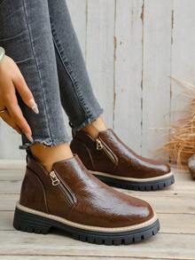 Women's Ankle Boots & Short Boots, Ladies Shoes Winter Boots, New Flat Heel Short Boots With Pull-On Zipper,Boots For Women - Coffee Brown - View 5