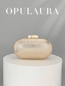 Túi cầm tay da sang trọng hình vỏ sò tối giản OpulAura dành cho nữ, Ví cầm tay dự tiệc sang trọng và quyến rũ, Túi xách lấp lánh cho tiệc tối trang trọng, Đám cưới lãng mạn, Có dây xích - Vàng - Xem 6