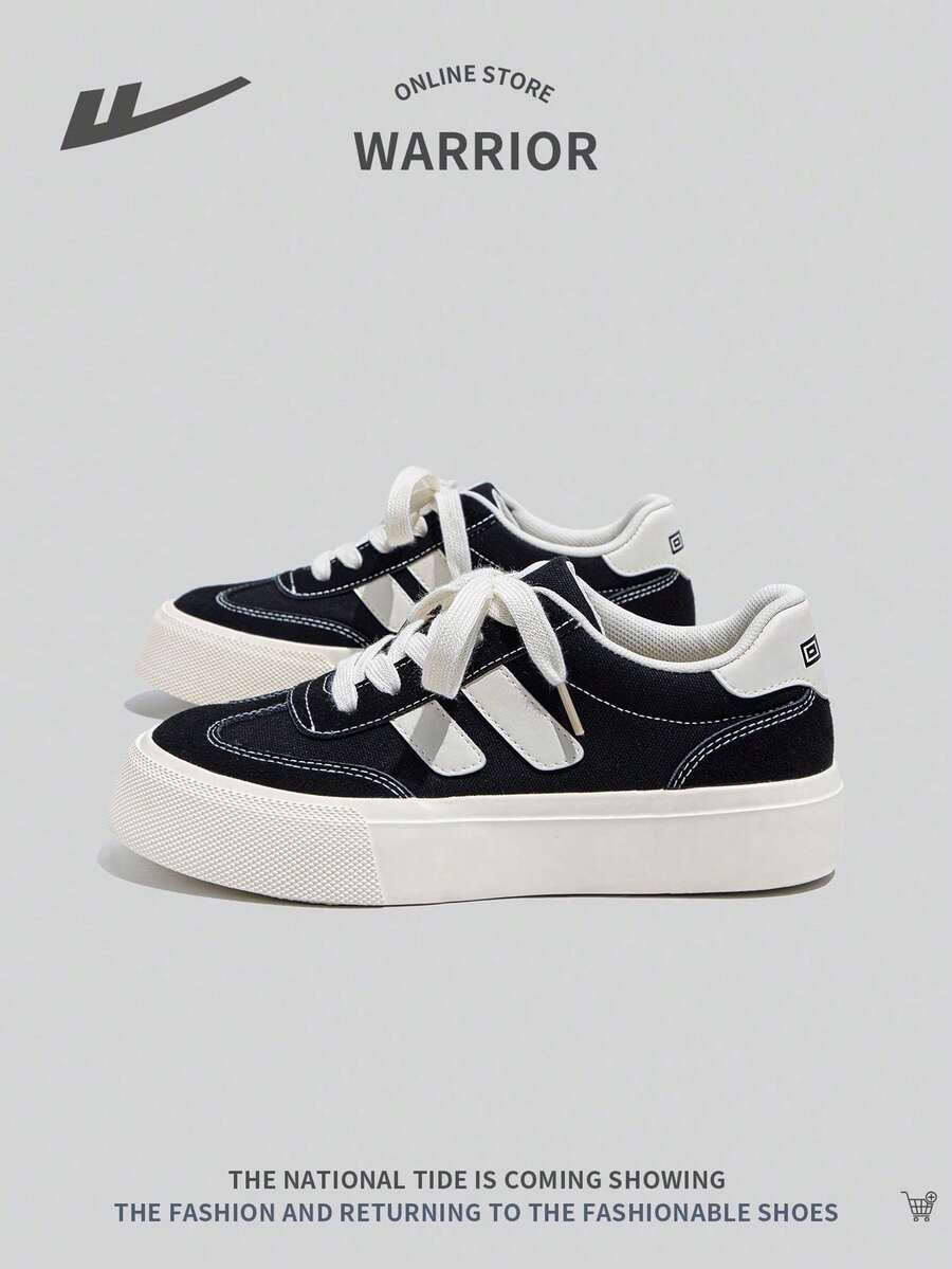 WARRIOR Damen sportliche junge Sneaker mit dicker Sohle aus Segeltuch, Farbblockdesign, modisch, Schnürung, Niedrigschaft, rutschfest, schmutzabweisend, Freizeitschuhe