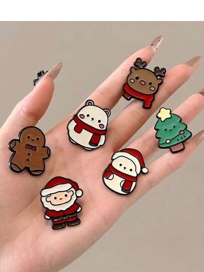 6 Peças Broche de Alfinete de Liga de Zinco Casual e Fofo do Papai Noel, Decoração de Roupas e Bolsas, Todas as Estações