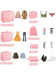 7pcs/Set Travel Packing Cubes Luggage Organizer Bags For Clothes, Shoes, Underwear