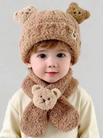帽子和围巾套装 温暖的冬季针织帽，适合 0-3 岁儿童，配有毛绒熊耳朵和可互换的兜帽 - 柔软弹力熊猫帽，有多种颜色可选（粉色、蓝色、棕色、黑色、灰色、白色、海军蓝） - 舒适的新年和圣诞节冬帽，轻巧易打理，可爱的动物图案，带按扣，适合 0-3 岁儿童，有多种颜色可选，冬帽，女童冬帽，冬帽