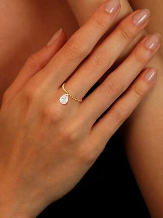 1PC 925 Sterling Silver Adjustable Water Droplet Horse Eye Pendant Chain Ring Women Ring Gift