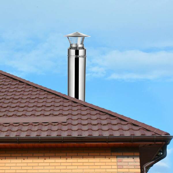 Through The Wall Kit For 6-Inch Chimney Pipe, Stainless Steel Internal Through Wall Chimney Kit With Rain Cap,Roof Waterproof Flashing Plate For 30-45 Degree Roof Pitch(No Straight Pipe)