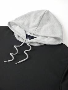 Men's Spring/Autumn Letter Print Contrast Color Hoodie And Drawstring Waist Pants Set, Fashion Sportswear Casual Outfit For Commuting, Work, Fishing, Camping, Gym