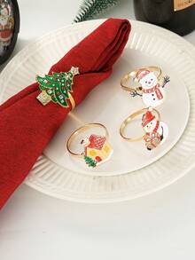 1/6pcs Creative Christmas Series Napkin Rings, Hotel Tableware Snowman & Christmas Tree Napkin Rings Decorations - Multicolor - View 7
