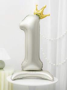 1pc Ivory 42 Inch Pedestal Crown Digital 0-9 Foil Number Balloon For Anniversary Birthday Party Holiday Celebration, Wedding Decoration - Milky White - View 13