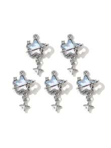 10/20pcs Random Blue Tone Ocean Colored Rhinestone Cross & Heart Shaped Pendant DIY Necklace Bracelet Jewelry Gift For Women