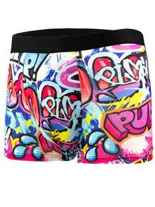 10 件男士时尚图案内裤，涂鸦设计舒适弹力平角内裤，运动短裤，新颖男士内裤，骑行短裤 - 彩色 - 查看 10