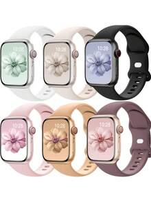 6pcs Soft Silicone Waterproof Sport Bands Compatible With Apple Watch 41mm, 40mm, 38mm, 45mm, 44mm, 46mm, 42mm, 49mm, Suitable For Apple Watch Ultra, SE, Series 10, 9, 8, 7, 6, 5, 4, 3, 2, 1 - Multicolor - View 9
