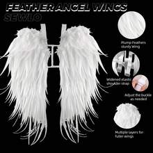 SEWLO Feather Angel Wings - Plump, Sturdy DIY Costume Wings For Halloween, Christmas, And Cosplay With Adjustable Straps - trắng - Xem 12