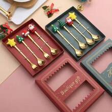 Ensemble cadeau de cuillère à dessert, fourchette à fruits, mélangeur à café en acier inoxydable avec renne en silicone mignon