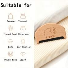 1pc Portable Wooden Lint Remover Brush, Reusable Double-Sided Travel Brush For Clothes, Furniture, Pet Hair, Sweaters, Scarves, Pants Fuzz Removal Tool - Multicolor - View 9