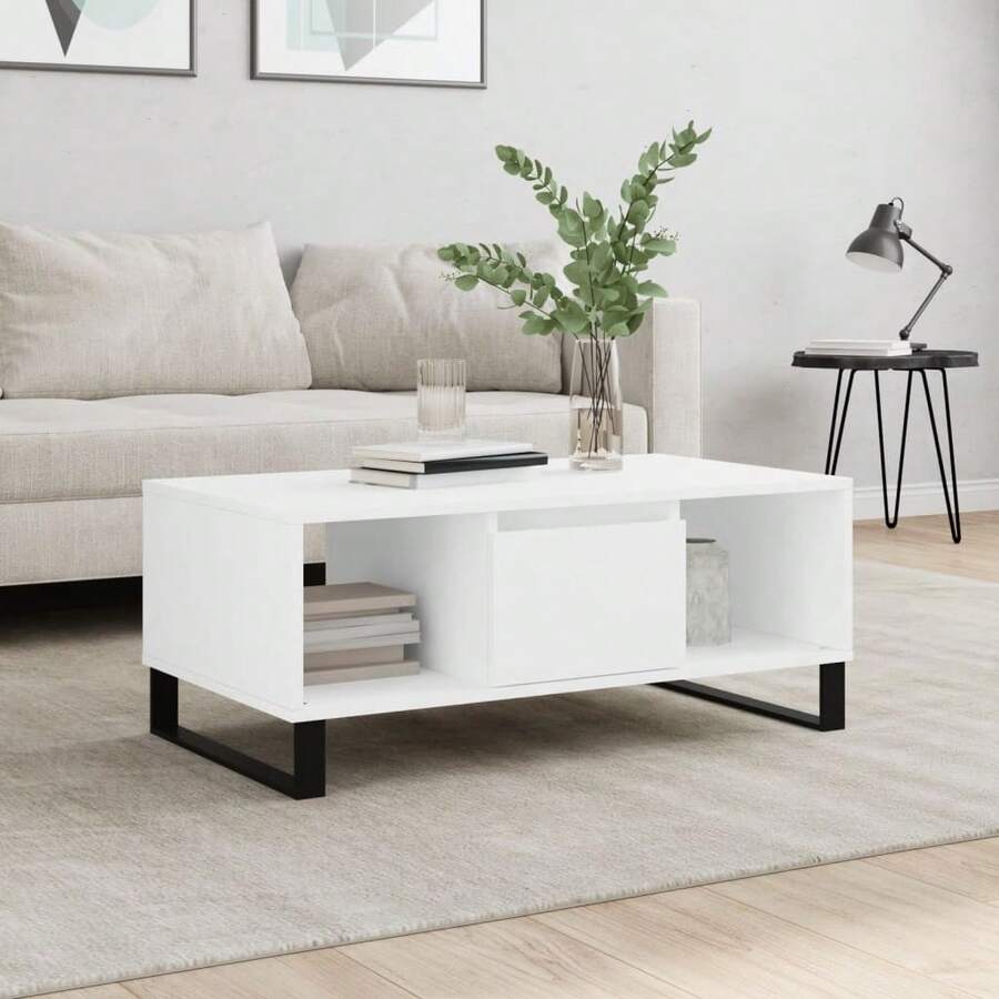 Coffee Table White 90x50x36.5 Cm Engineered Wood - White - View 1