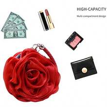 Rose Shape Women's Evening Bag Clutch Handbag CLARA Women Rose Flower Clutch Purse Satin Handbag Wedding Evening Party Bag Novelty Gifts Valentines - 酒紅色 - 查看 7