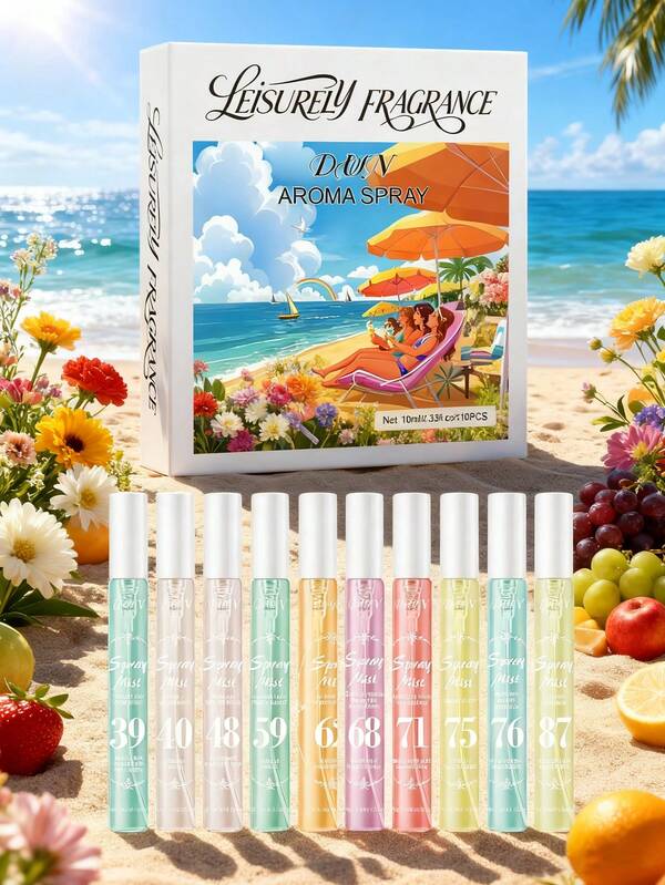 10PCS/Set 10ml/0.34fl.Oz Brazilian Floral & Fruity Fragrance Mist Set - Alcohol-Free, Mini Portable With Fresh Natural Scent, Gift Box For Christmas & Valentine's Day