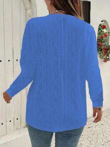 New European & American Cross-Border V-Neck Loose Short Sleeve T-Shirt, Jacquard Solid Color Blouse For Women, Spring/Summer - Blue - View 2