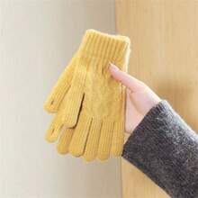 1 Pair Warm Knitted Fingerless Gloves, Solid Color Touch Screen Knitted Gloves, Thickened Thermal Lining Cycling Gloves