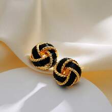2pcs Maillard Earrings, Beige & Gold Color Earrings For Women, Unique Design, Retro French Style, Warm Color Elegant Earrings - Black - View 6
