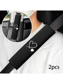 2pcs Heart-Shaped Car Seat Belt Shoulder Pads - Soft Breathable Fabric, Anti-Chafe Cushion Pads For Front Seat Belts, Compatible With Most Vehicles - Car Interior Accessories (2pcs), Vehicle Safety Accessory, Sleek Embroidery Design, Comfortable Padding, Daily Commuters,Suitable For Valentine's Day Gift, Interior Car Accessories