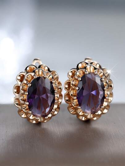 زوج أنيق من أقراط النساء، زركونيا لامعة، بشكل بيضوي، بنمط زهري، هدية عيد