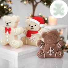 1 件圣诞泰迪熊手工皂硅胶模具，适用于 DIY 装饰品/节日树饰品/圣诞蜡烛硅胶模具，易于脱模且可重复使用