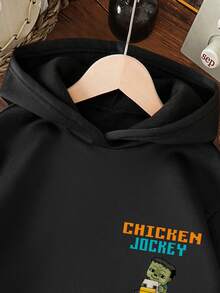 Young Boy Cartoon Pattern Warm Sweatshirt - Black - View 3