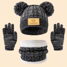 3pcs Kids Knitted Hat/Scarf/Gloves Set, 4 Colors Available, Thick & Warm Winter Outfit, Minimalist & Cute Fashion, Suitable For 3-12 Years Old Children Outdoor Hiking/Skiing And Daily Winter Wear