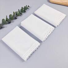 3条/套纯白蕾丝手帕，图案为“快乐”字样，适合作为礼物送给朋友或母亲，尺寸为27.5厘米/10.8英寸，轻薄透气。 - 白色 - 查看 5