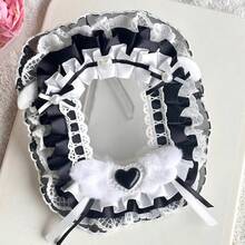 1pc New Black Lace Photo Card Holder, Black & White Patchwork DIY Finished Product 2D Cartoon Anime ACG Character Kpop Star Gachapon Card Display Stand, Handmade Cat Ear Bow Ribbon Lolita Card Holder - 黑色 - 查看 10