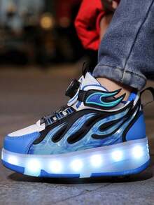 Unisex LED aufladbare Rollerschuhe, Kinder Rollschuhe, multifunktionale verwandelbare Rollerschuhe, geeignet für alle Jahreszeiten, mit abnehmbaren Rädern für Outdoor- und Sport-Rollschuhlaufen