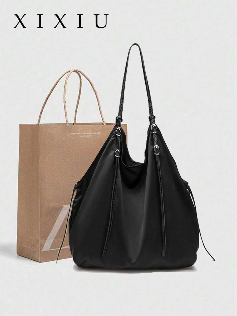 Bolso de mano versátil y de moda para otoño e invierno, bolsa de compras de unicolor, bolso de hombro para mujer de gran capacidad para ir al trabajo, decoración con hebilla, adecuado para ir al trabajo, la oficina, los negocios, la escuela, viajes cortos, compras, etc. (Sin bolsa de regalo)