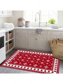 1pc Christmas Carpet, Red Snowflake Design Decorative Carpet, Suitable For Living Room Carpet, Rug, Living Room Area Rug, Area Small Rug, Mat, Home Decor, Large Living Room Carpet, Round Carpet, Living Room Home Decor, Room Decor, Washable Carpet, Plush Carpet, Furry Carpet, Autumn/Winter Carpet, Thick/Plush Kitchen Rug - Multicolor - View 7