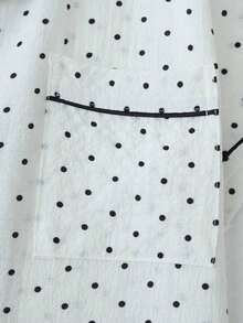 2pcs/Set Women Mini Polka Dot Print Short Sleeve Button-Up Top And Bowknot Shorts Pajama Set, Summer Loungewear Suitable For Home Wear,Two Pieces Set - 白色 - 查看 5