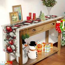 1pc Christmas Table Runner, Christmas Table Runner With Red Bells And Pine Cones Design - Polyester Woven Fabric, Rectangular Holiday Tablecloth For Festive Home Decor, Perfect For Christmas And Family Celebrations, Christmas Table Decorations - Nhiều màu - Xem 6