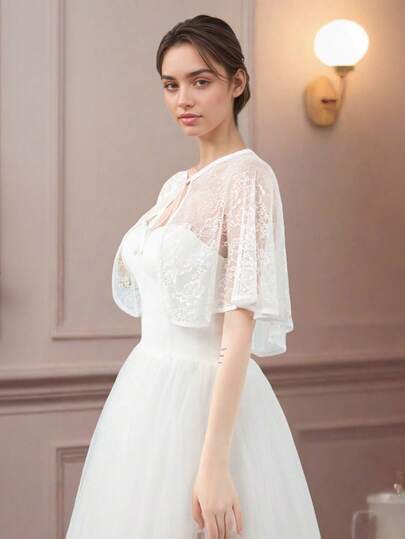 1 件优雅蕾丝新娘披肩，多色婚礼宴会披肩，女士百搭斗篷外套配饰。埃及艳后服装，适合女士节日派对、舞会礼服