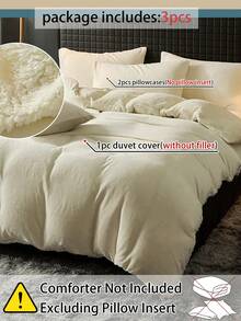 3 PiecesDuvet Cover Set, Solid Color Bedding Set, Cozy Room Decor, Soft And Warm, Skin-Friendly And Comfortable, Easy To Care For, Suitable For Guest Room And Bedroom In Autumn/Winter, Includes 1 Duvet Cover And 2 Pillowcases, Home Textile - Beige - View 2