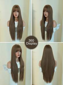 AKAKO Extra Long Layered Caramel Brown Wigs For Women - Fluffy Synthetic Wig With Bangs, Natural Looking Heat-Resistant Fiber Hairpiece, Dark Gothic Style Fashion Wigs For Daily Party Wear, Valentine's Day Music Festivals & Halloween Cosplay Use 32 Inch - Brown - View 5