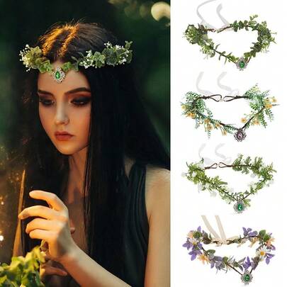 Feenblumen-Blattkrone für Frauen, Elfen-Prinzessin Tiara, Elf-Kopfschmuck für Halloween Kostüm, Cosplay, Fotoshooting, Hochzeit